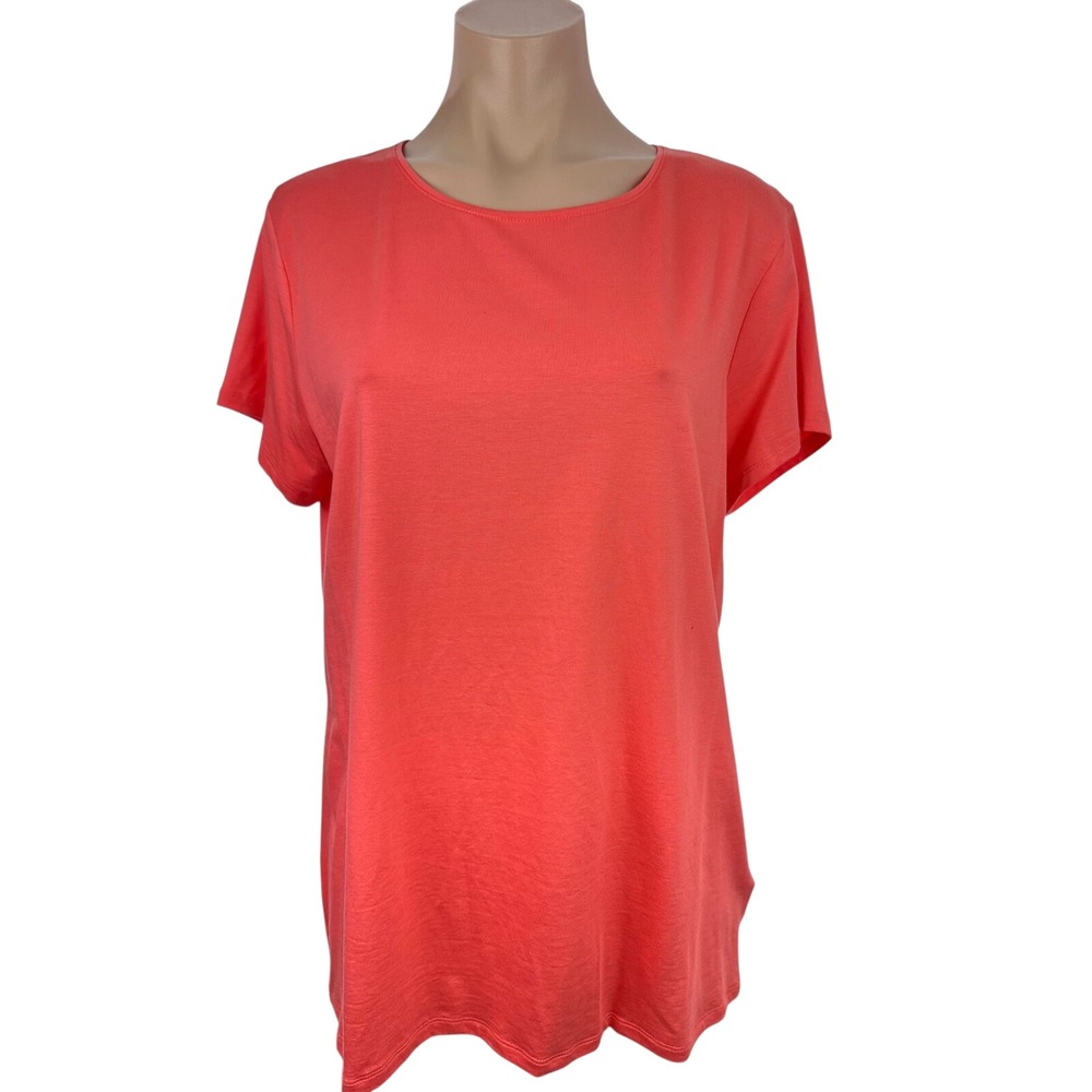 Lands End Shaped Fit Coral Orange Top Short Sleeve Size XL/ 18 Cotton & Modal